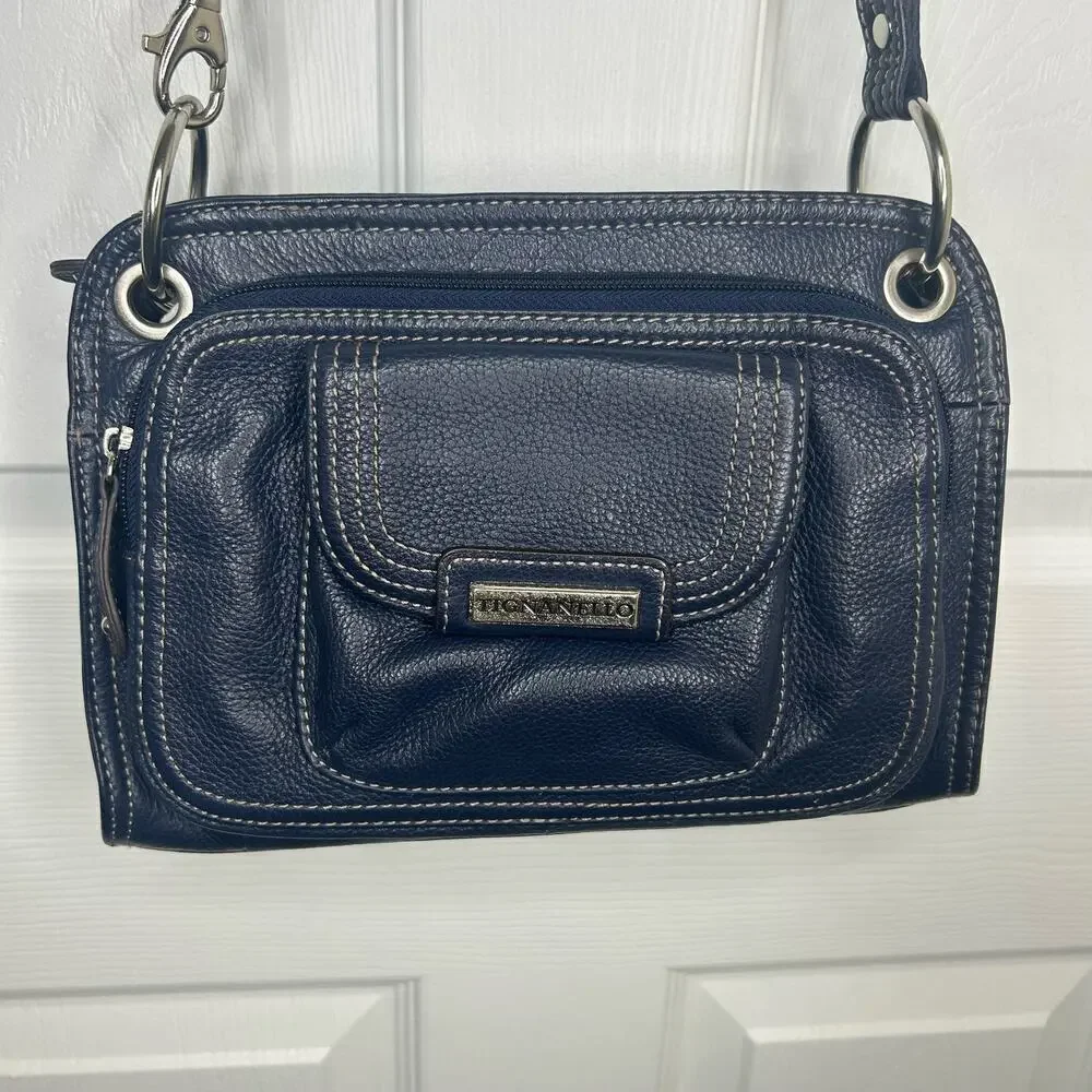 Tignanello Cross Body Bag Navy Genuine Leather
